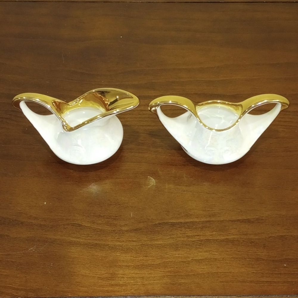 Homer Laughlin Iridescent Pearl And Gold Sugar And Creamer Set - Vintage 50s